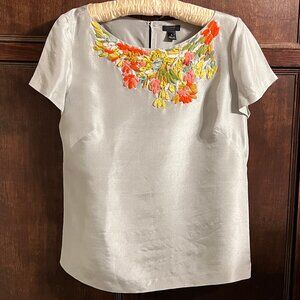 J CREW COLLECTION SILK RIBBON EMBROIDERED BLOUSE SIZE 8